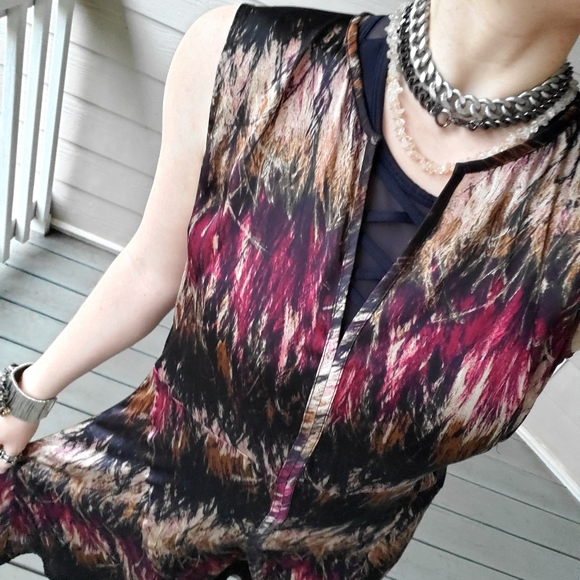 Kenneth Cole Boho Multicolored Satin V-neck Knee-length Casual Summer Dress - Picture 4 of 16